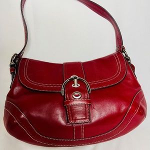 COACH SOHO HOBO F10910 BUCKLE MAROON RED LEATHER SHOULDER HANDBAG PURSE